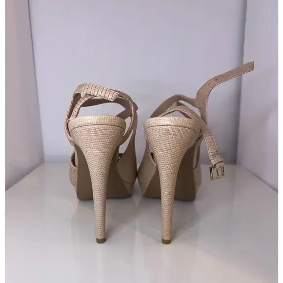 BCB Generation Nude Beige Croc Leather Open Toe Women's Sandal Heel (Size 7.5) - Picture 4 of 7